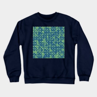 Abstract Blue Floral Polka Dots on Green Crewneck Sweatshirt